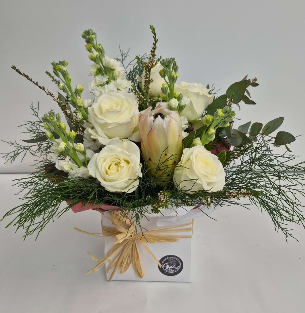 White Seasonal Flowers Posy Box | Coastal Flora | Sunshine Coast Florist